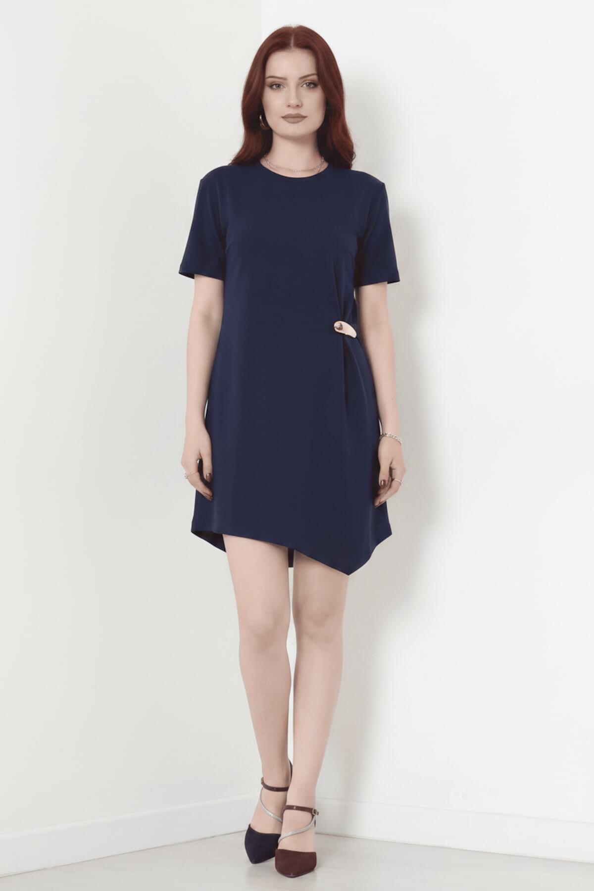 Accessory - Detail Short - Sleeve Dress — Navy