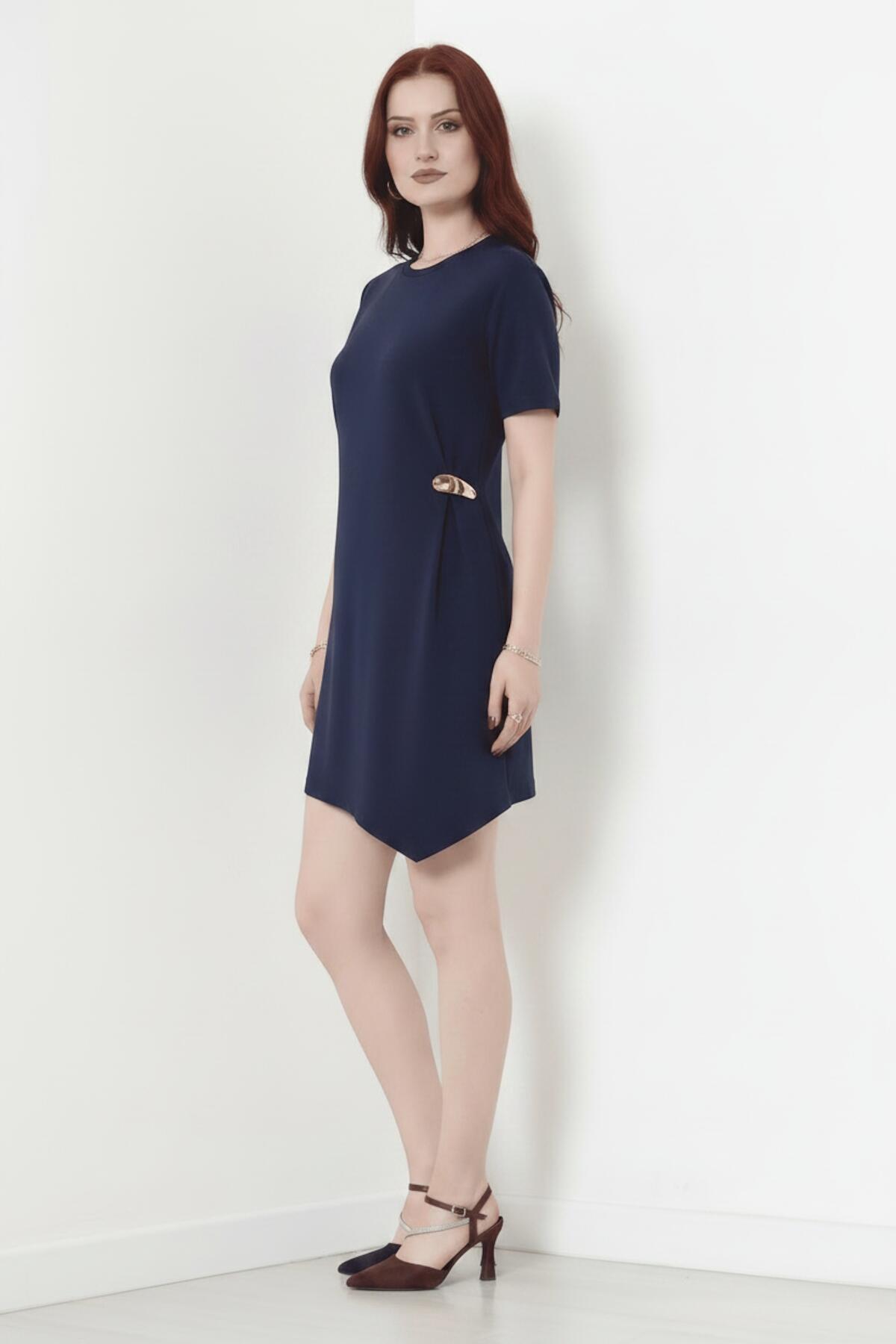 Accessory - Detail Short - Sleeve Dress — Navy