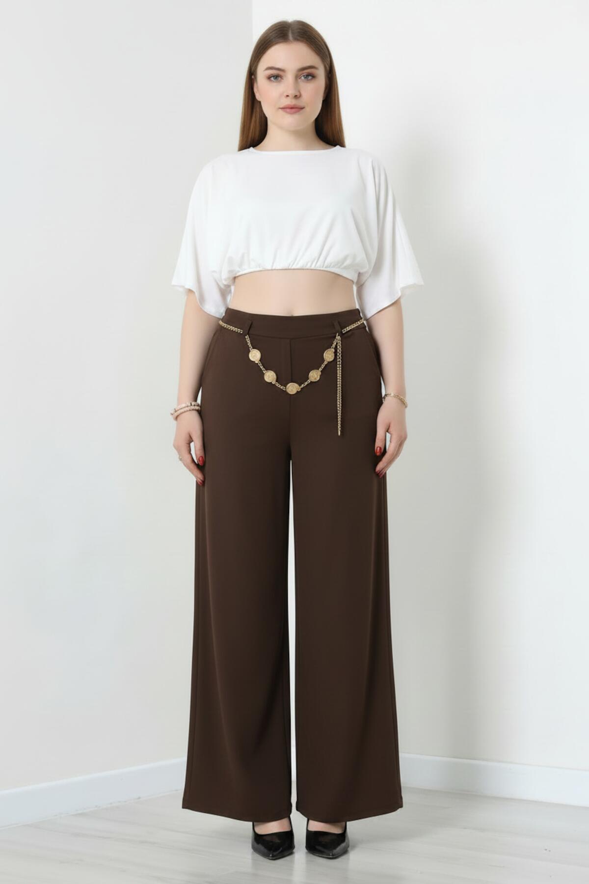 Belt - Detail Wide - Leg Trousers — Brown