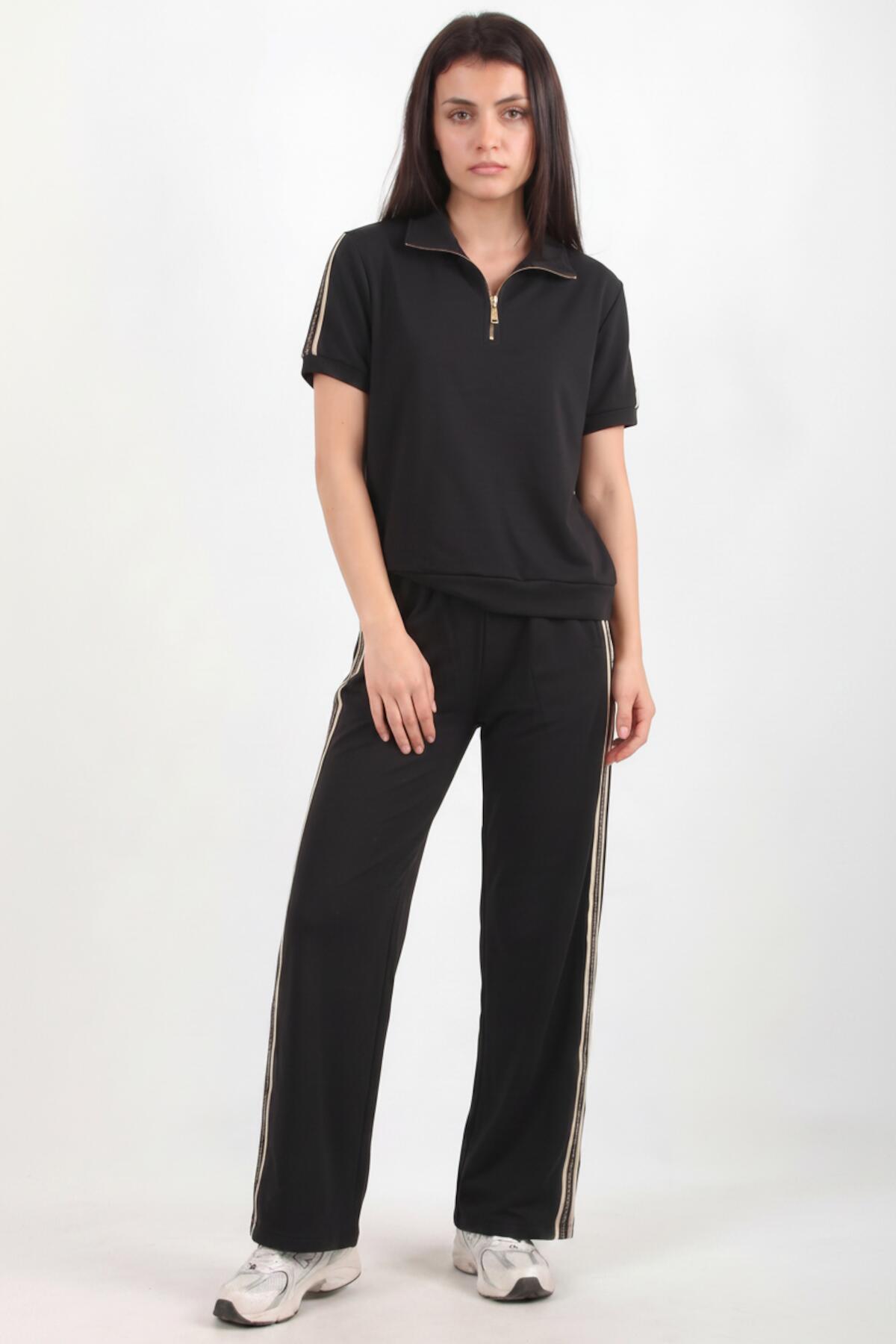 Half - Zip Set With Stripe Detail — Black