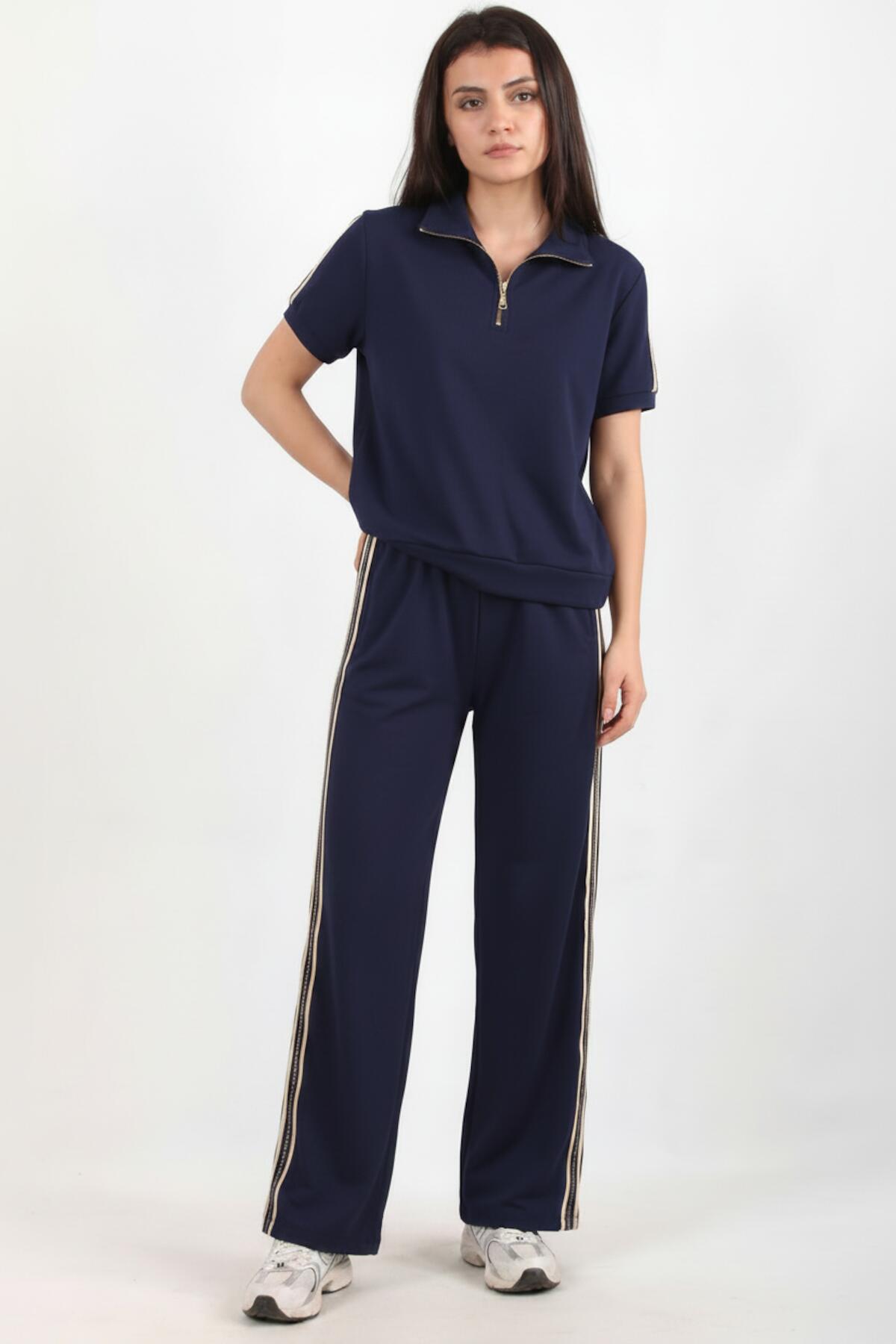 Half‑Zip Set With Side Stripe — Navy