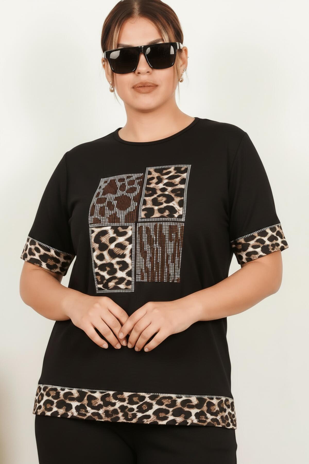 Plus - Size Leopard - Print Short - Sleeve Set — Leopard