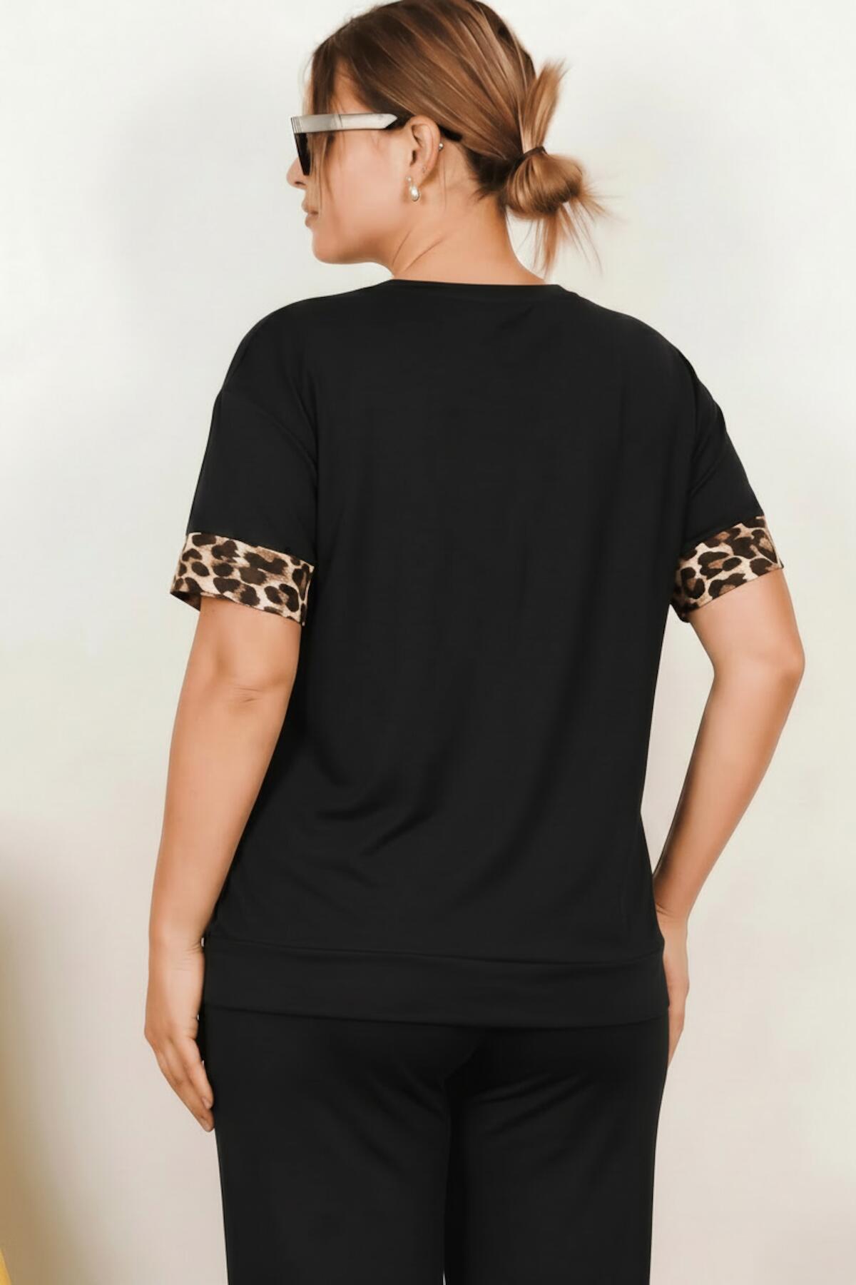 Plus - Size Leopard - Print Short - Sleeve Set — Leopard