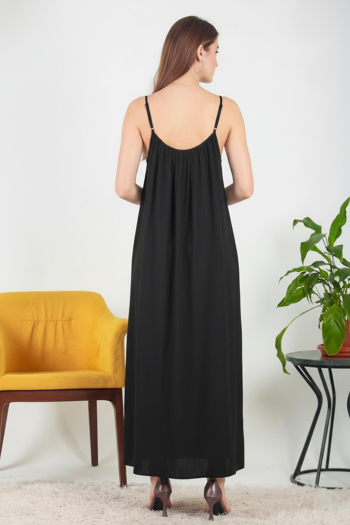 Italian Voile Midi Dress With Thin Straps — Black