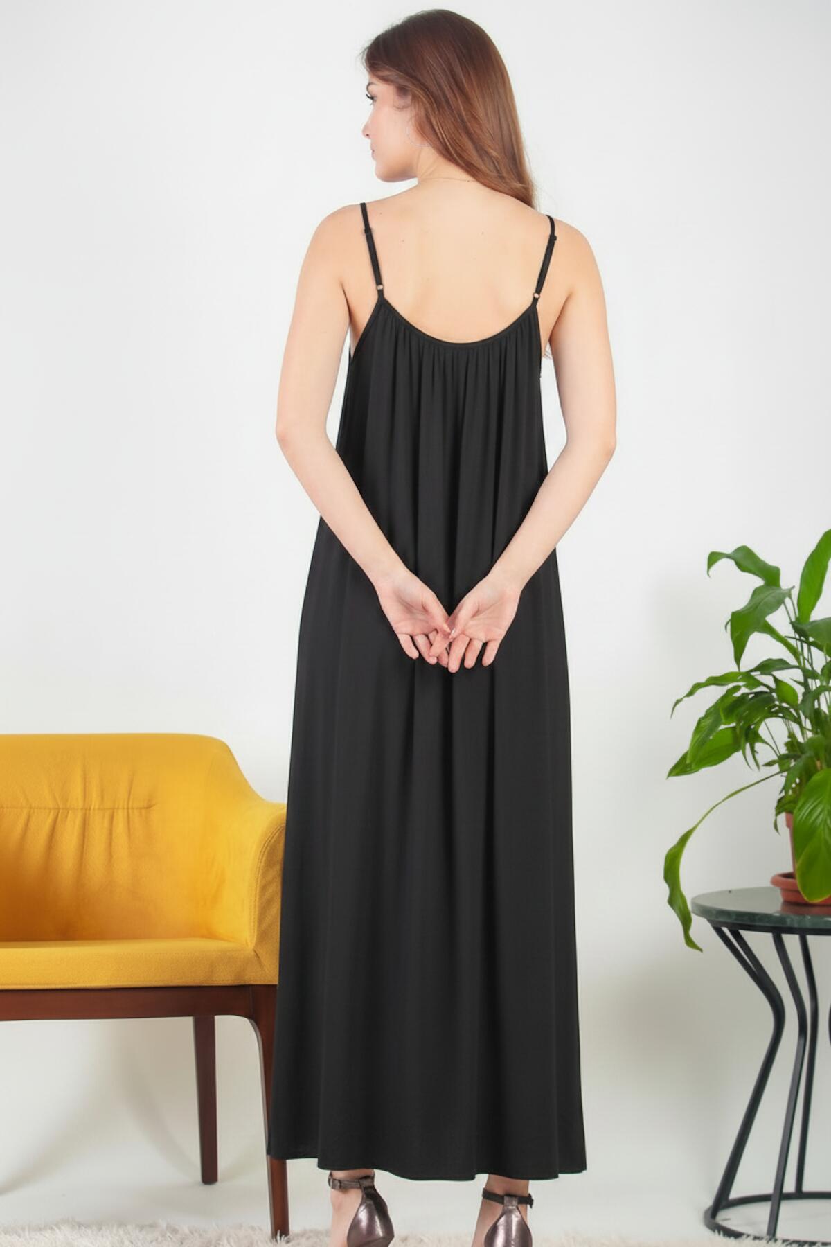 Italian Voile Midi Dress With Thin Straps — Black