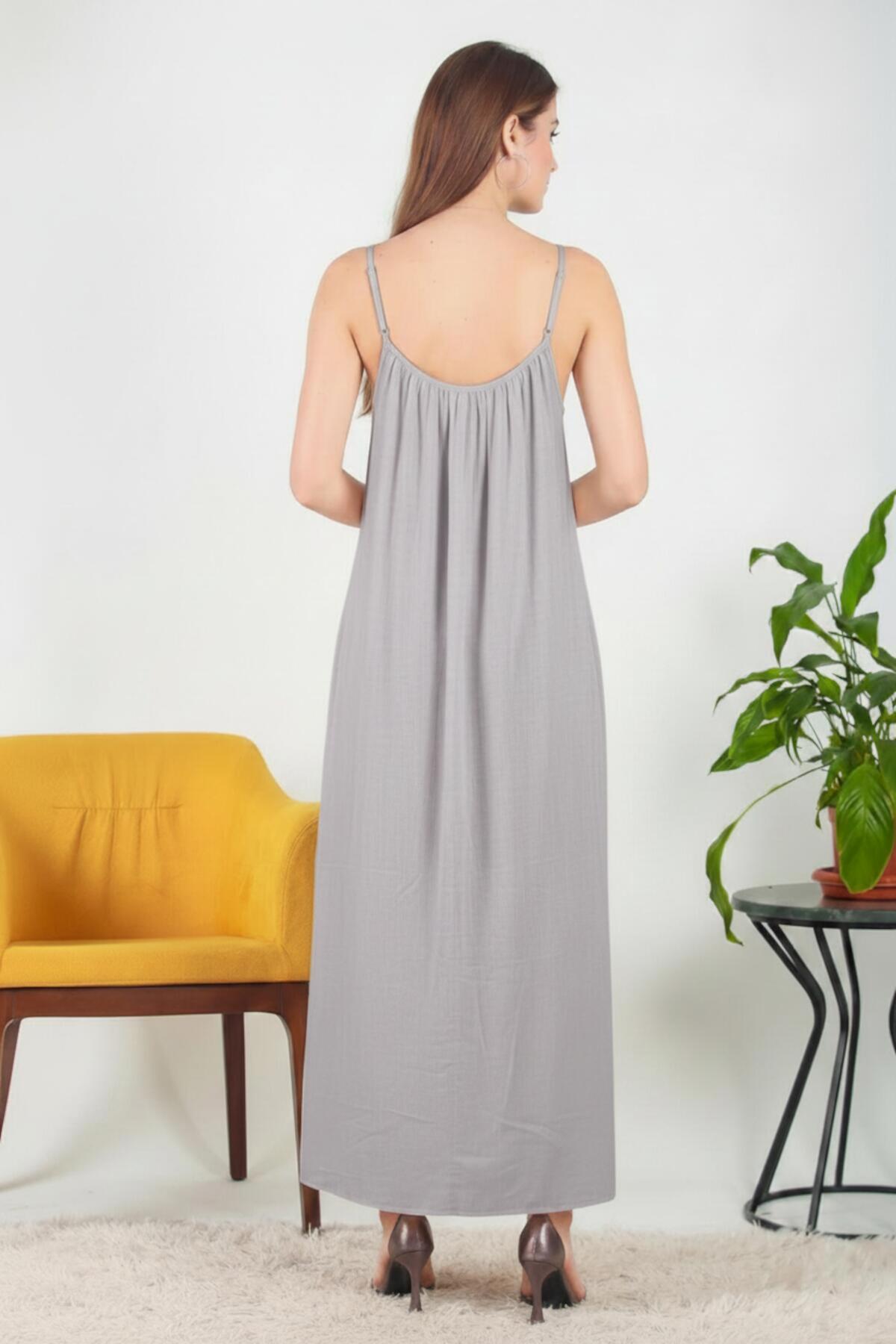 Italian Voile Midi Dress With Thin Straps — Grey