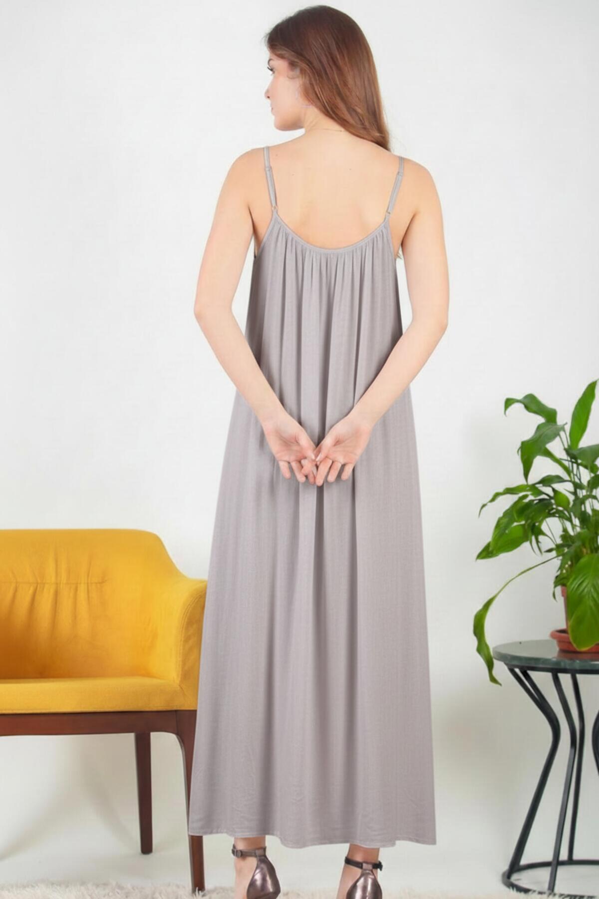 Italian Voile Midi Dress With Thin Straps — Grey