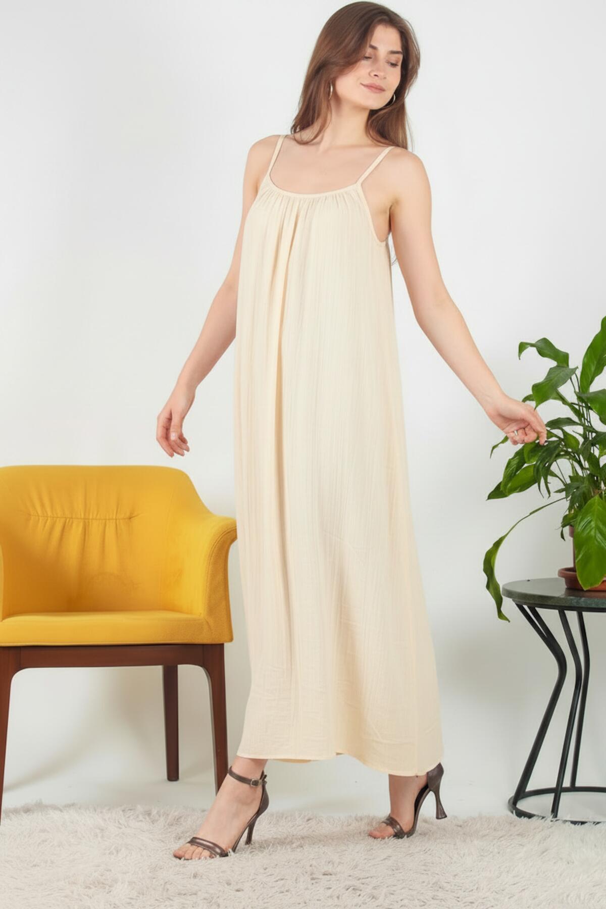 Tie - Strap Italian Voile Midi Dress — Cream