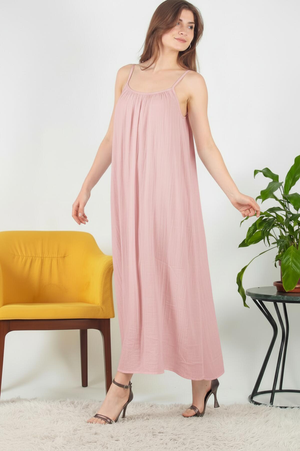 Tie - Strap Italian Voile Midi Dress — Pink