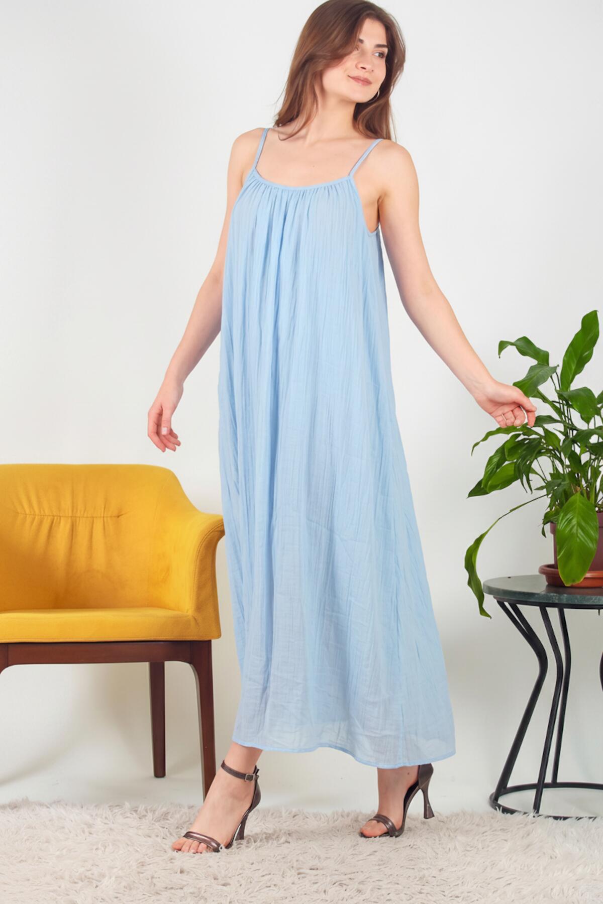 Tie - Strap Italian Voile Midi Dress — Blue