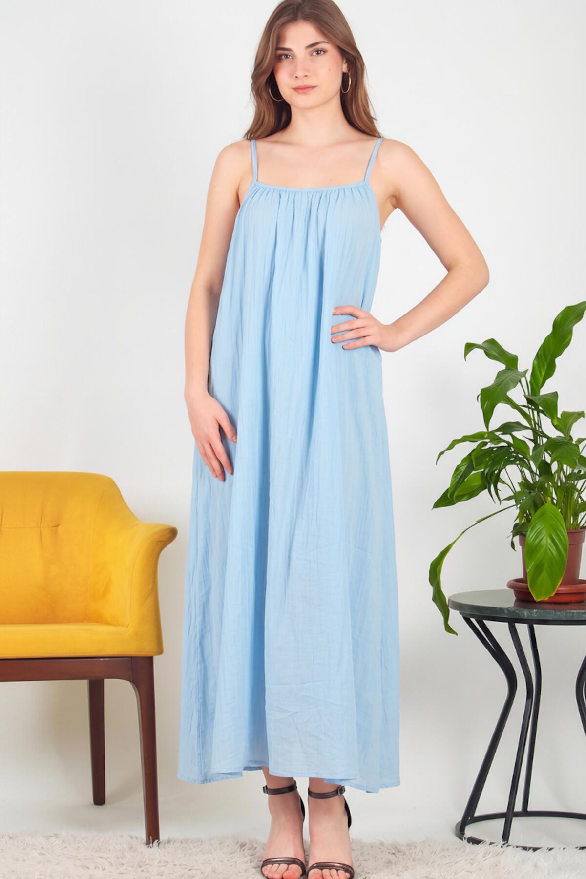 Tie - Strap Italian Voile Midi Dress — Blue