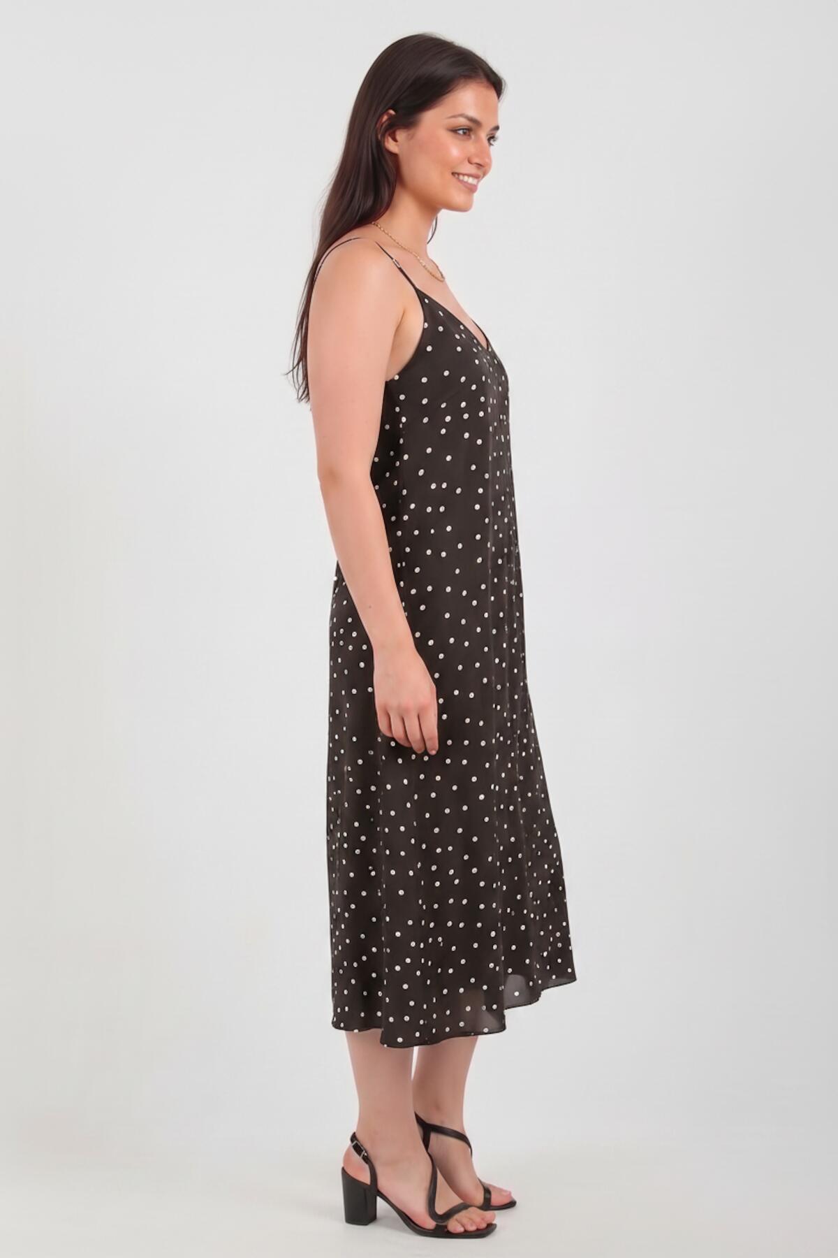 Polka‑Dot Tie‑Strap Dress — Brown