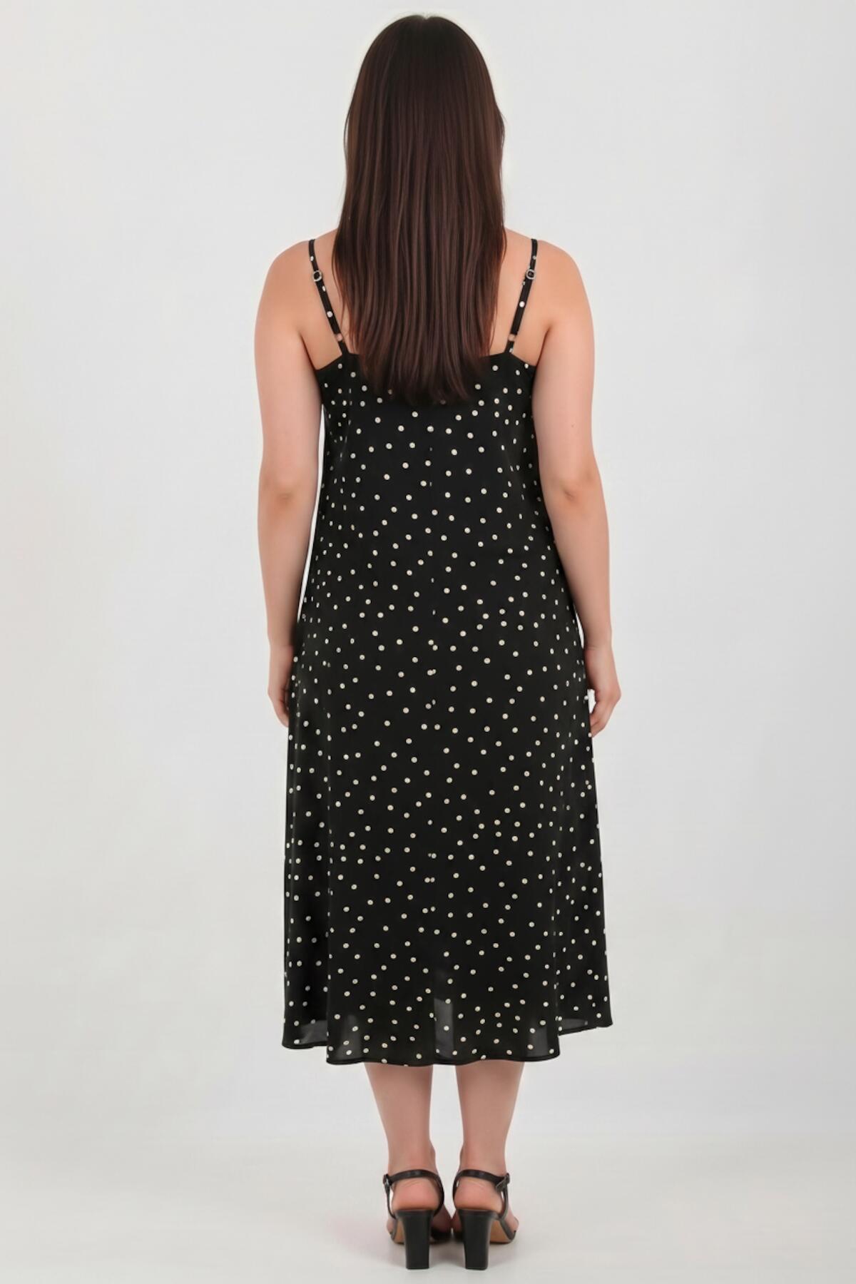 Polka‑Dot Tie‑Strap Dress — Black