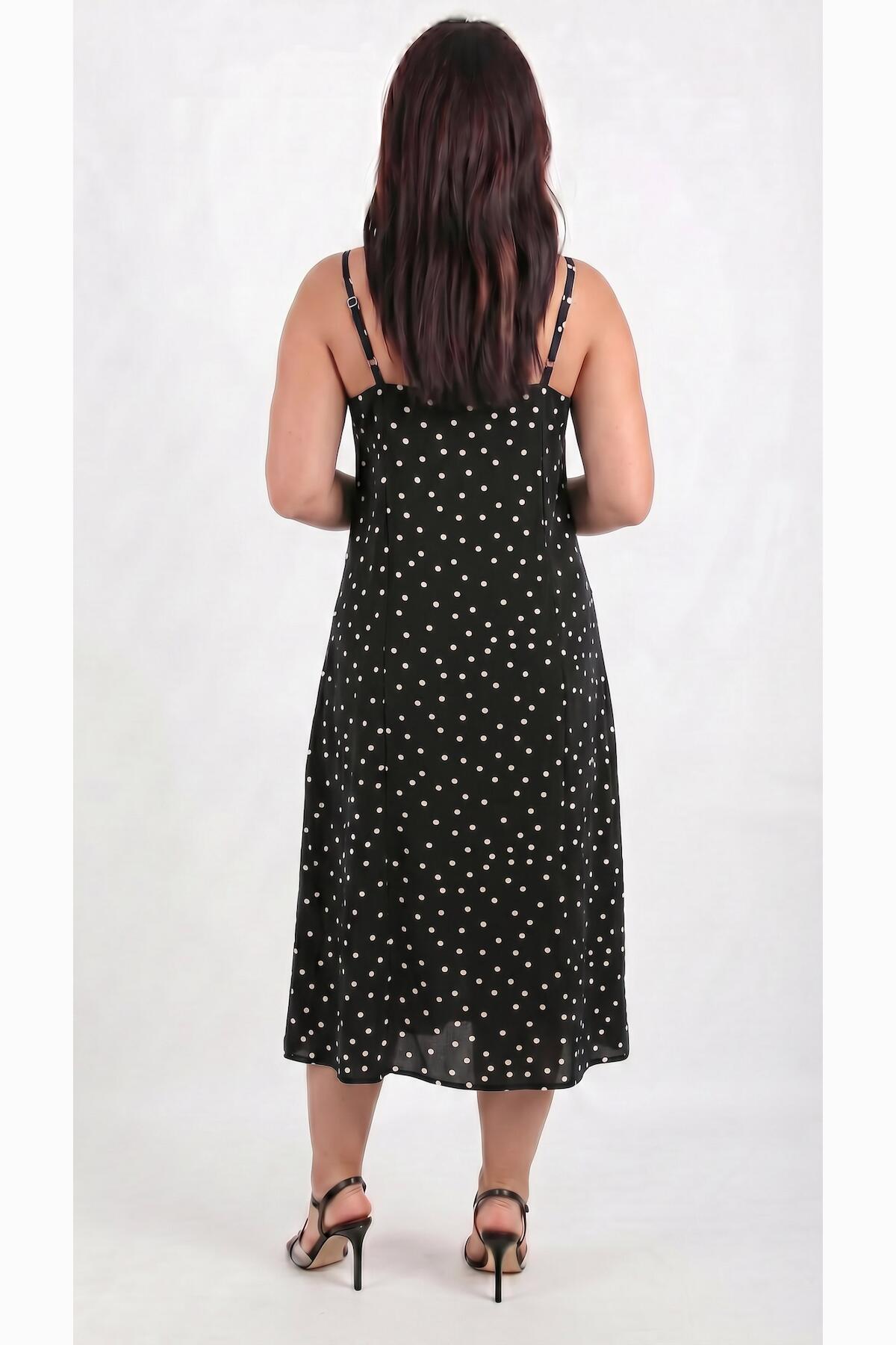 Polka‑Dot Tie‑Strap Dress — Black