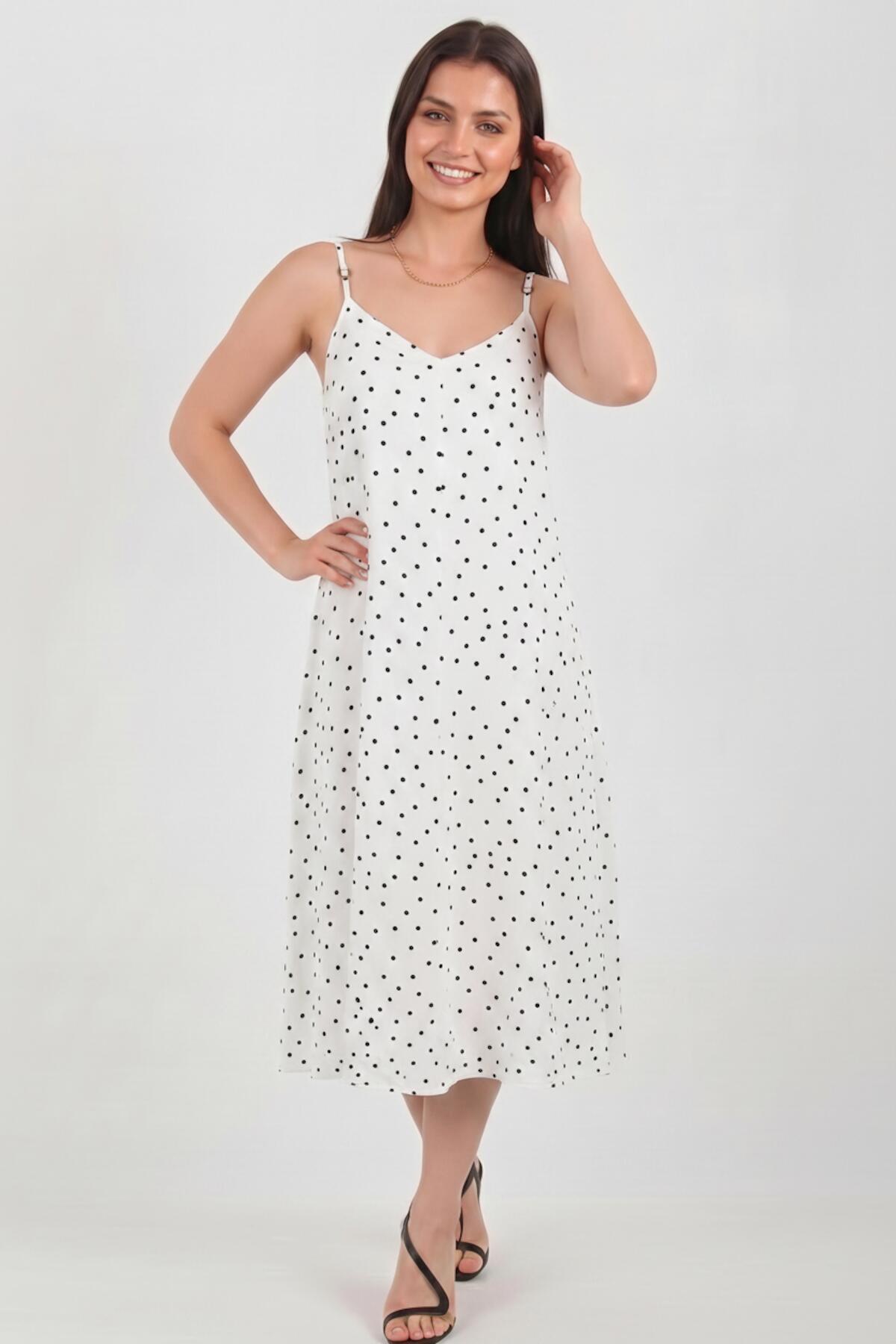 Polka‑Dot Tie‑Strap Dress — Off‑White