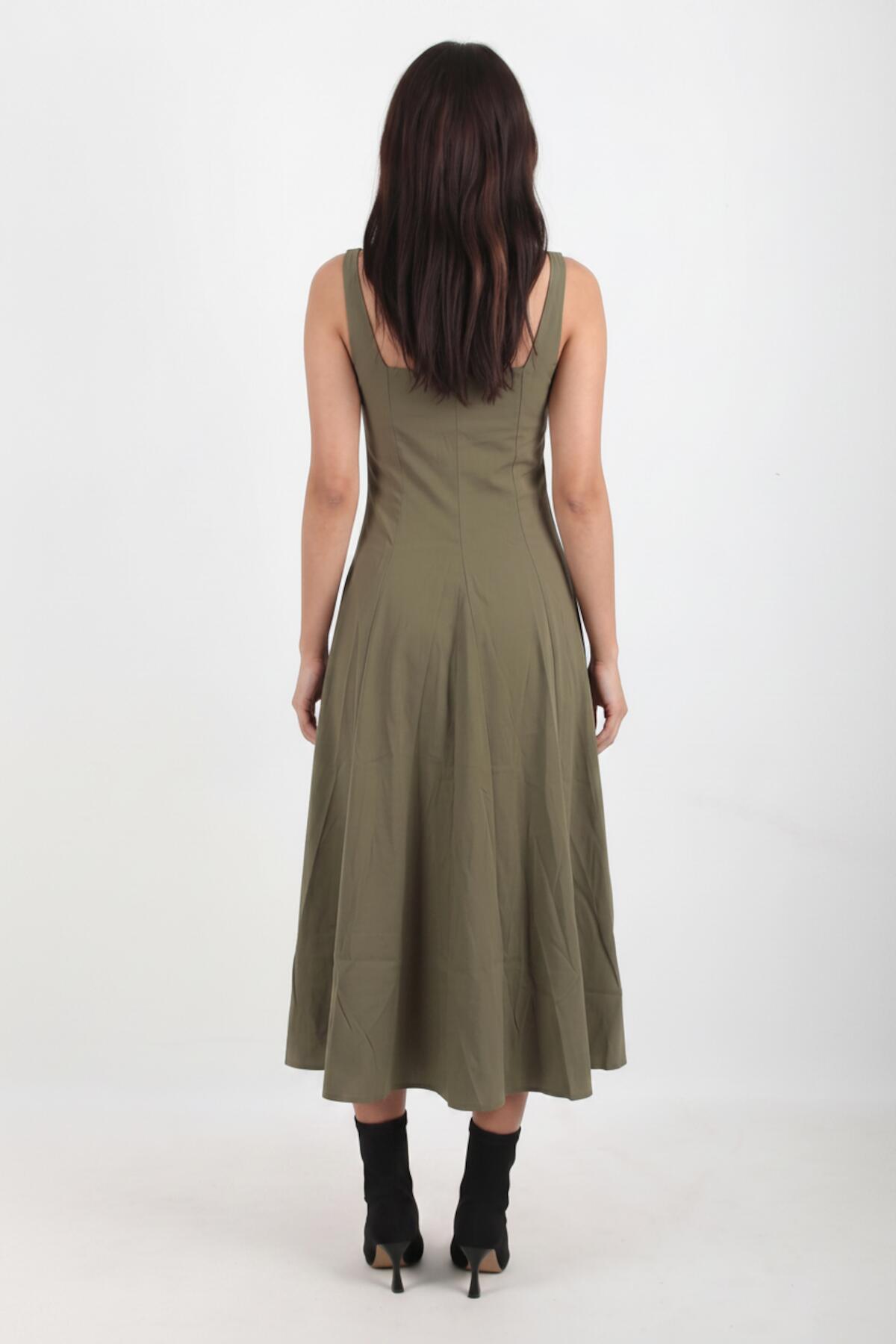 Square‑Neck Modal Dress — Khaki
