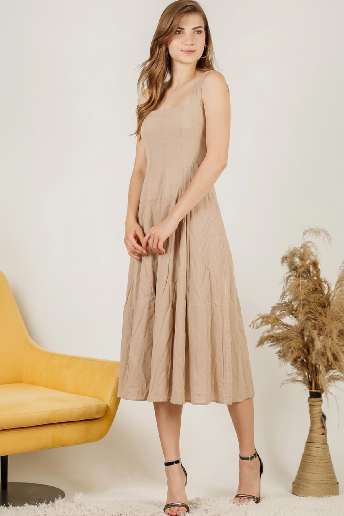 Square‑Neck Modal Dress — Cream