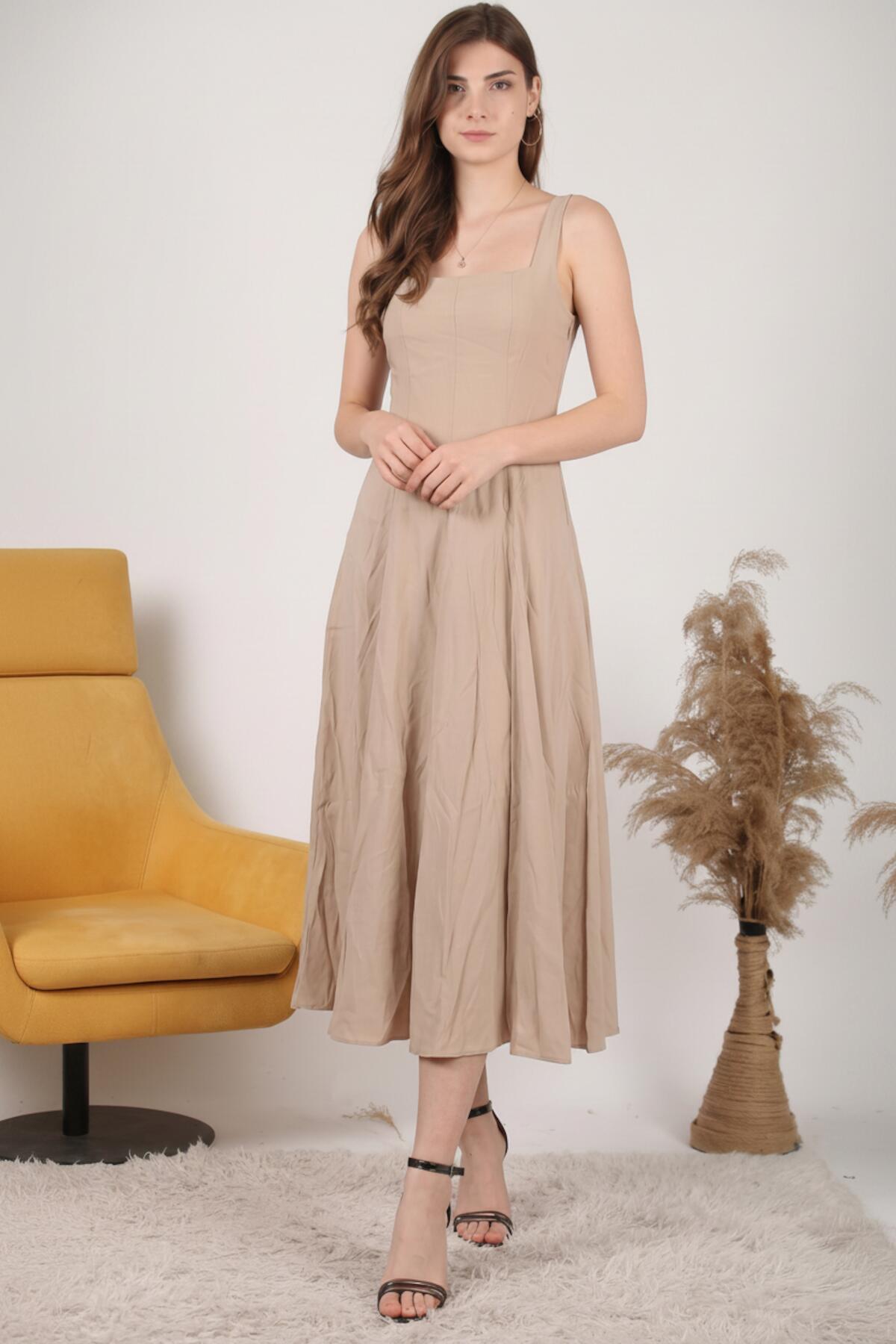 Square‑Neck Modal Dress — Cream