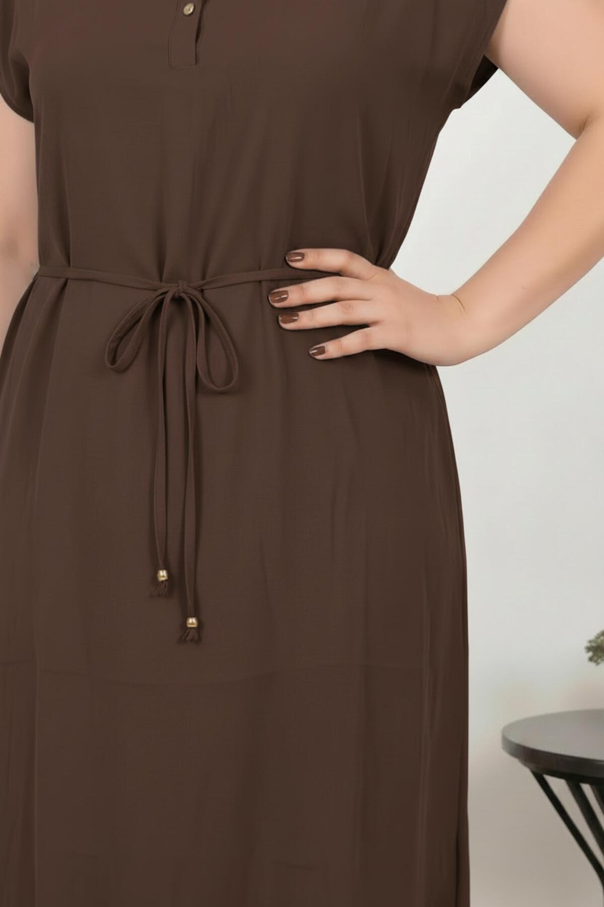 Plus - Size Modal Cupra Shirt - Collar Dress — Brown
