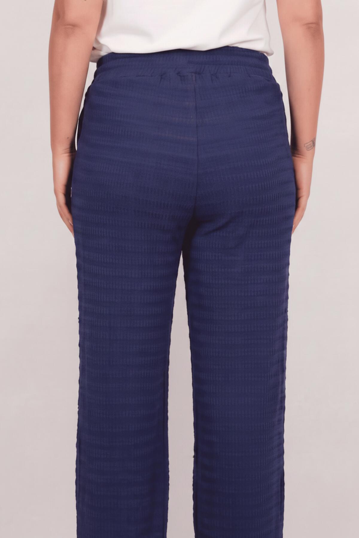 Plus - Size Wave - Print Wide - Leg Trousers — Navy