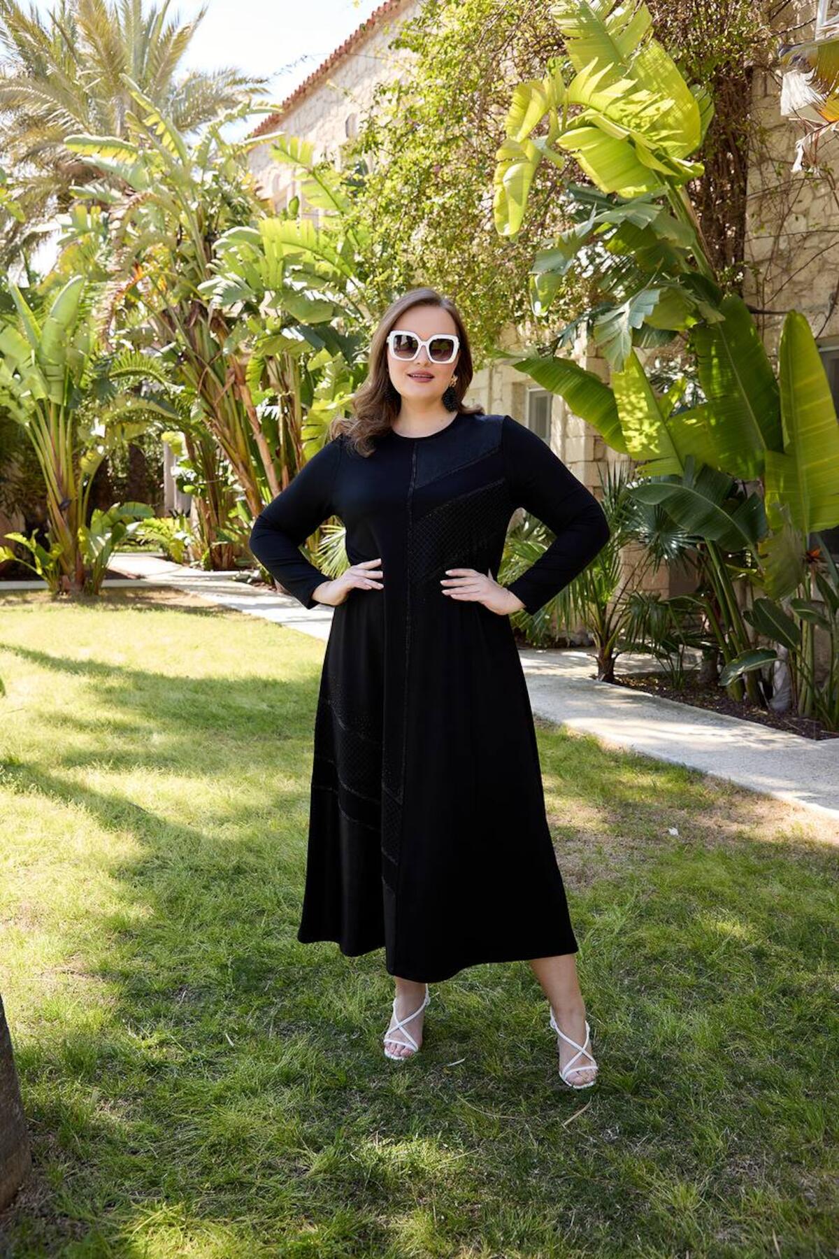 Plus - Size Crystal - Fabric Dress — Black
