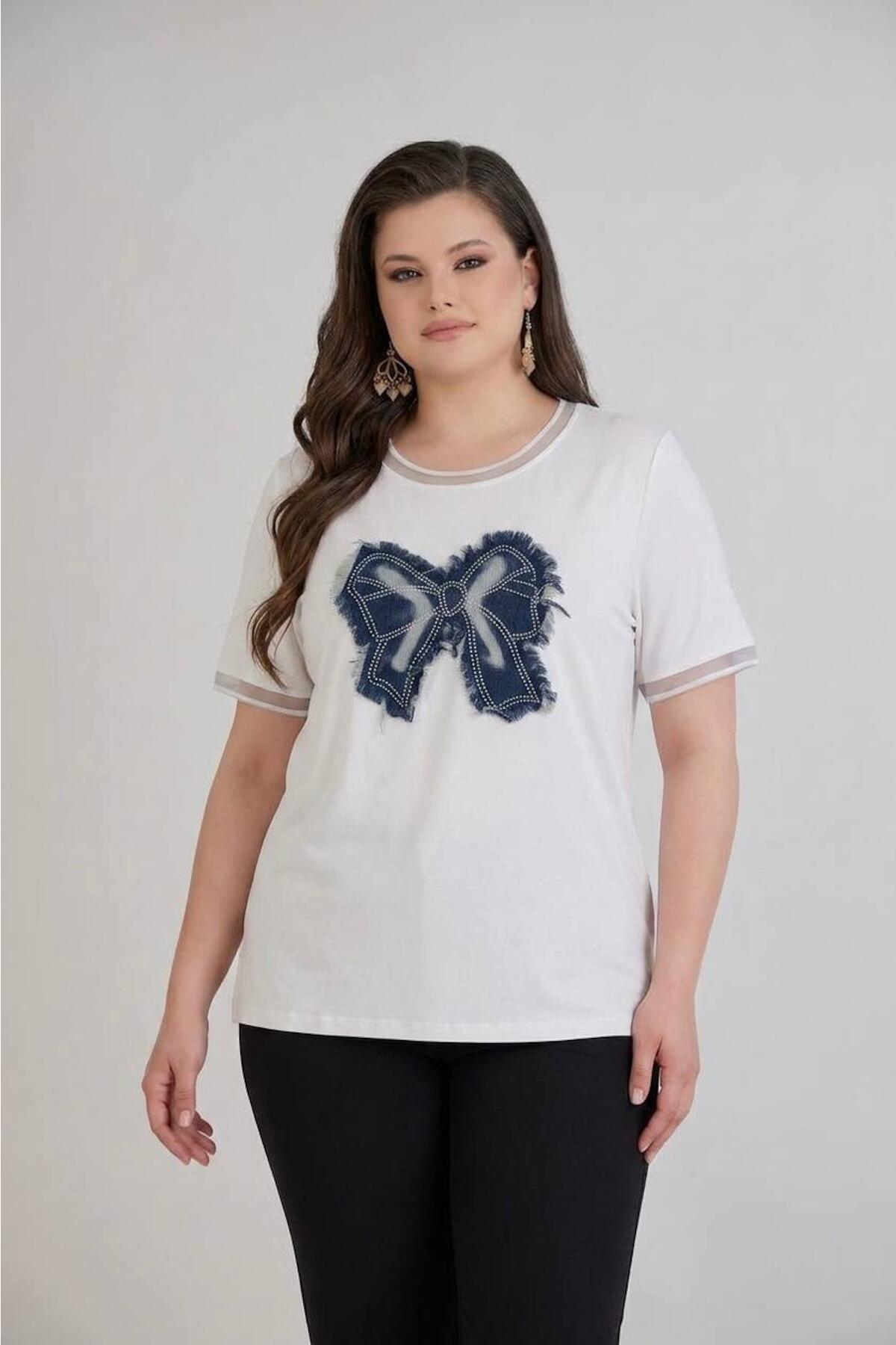 Plus - Size Bow - Detail Jersey Top — Cream