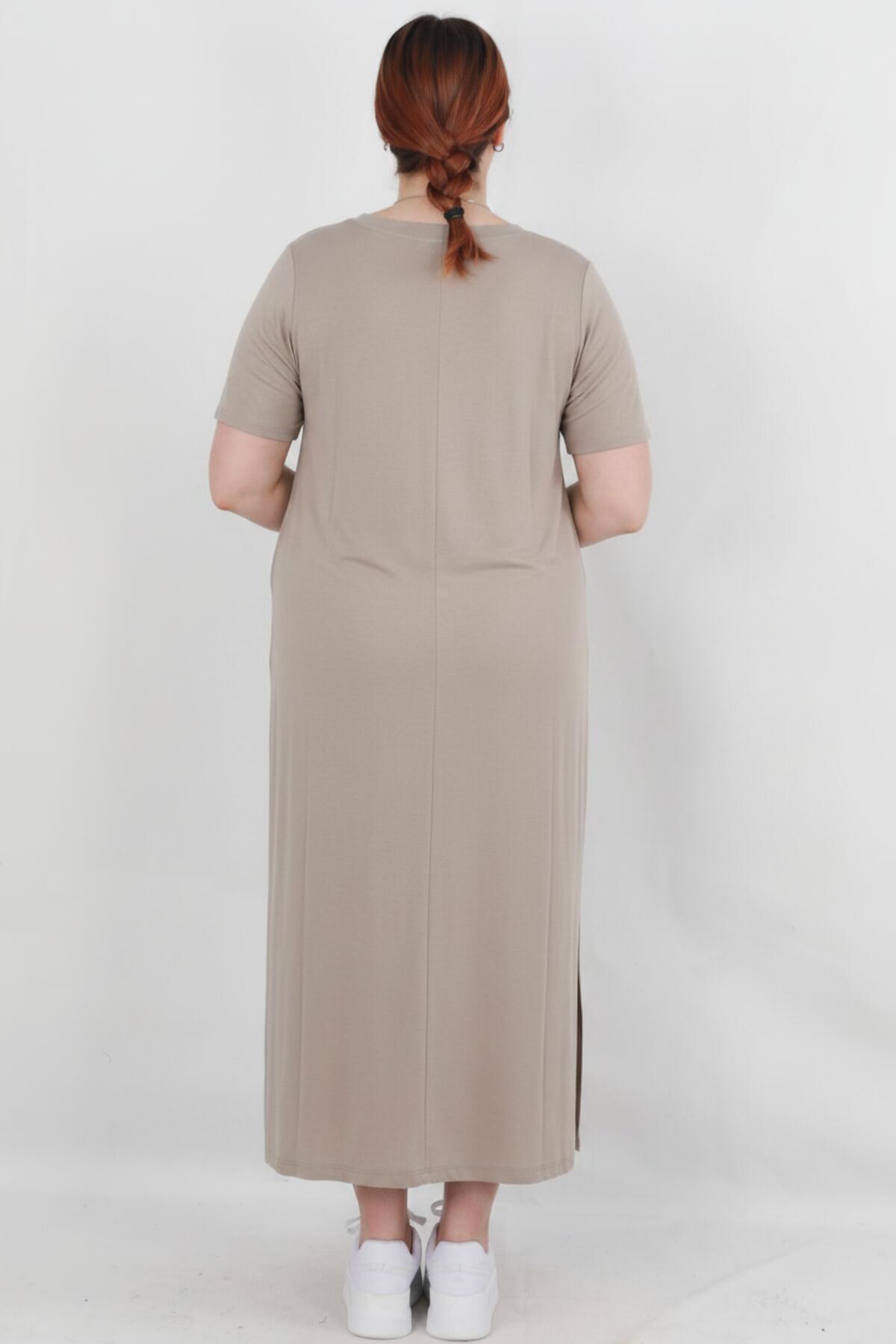 Relaxed - Fit Long - Sleeve Crewneck Dress — Stone
