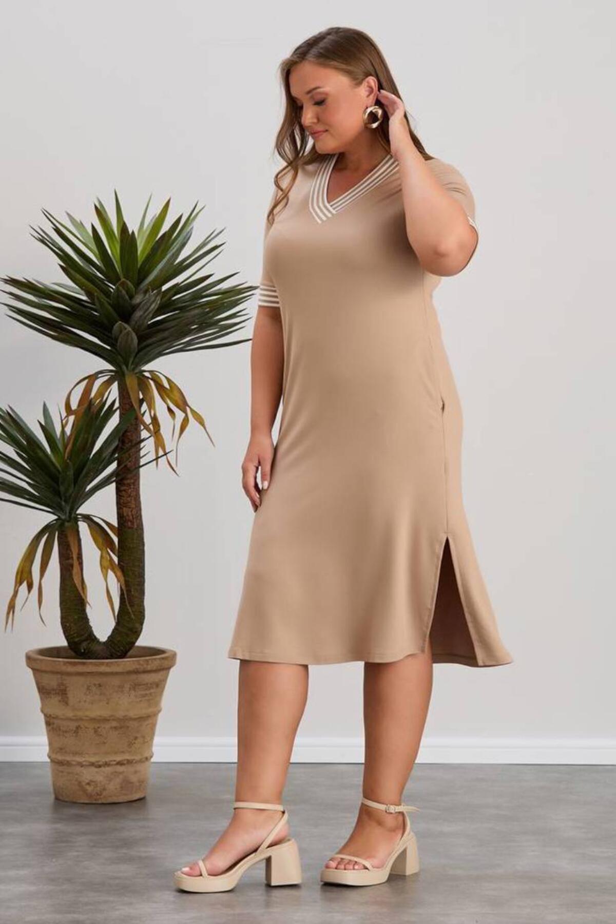 Plus - Size Crystal Fabric Dress — Stone