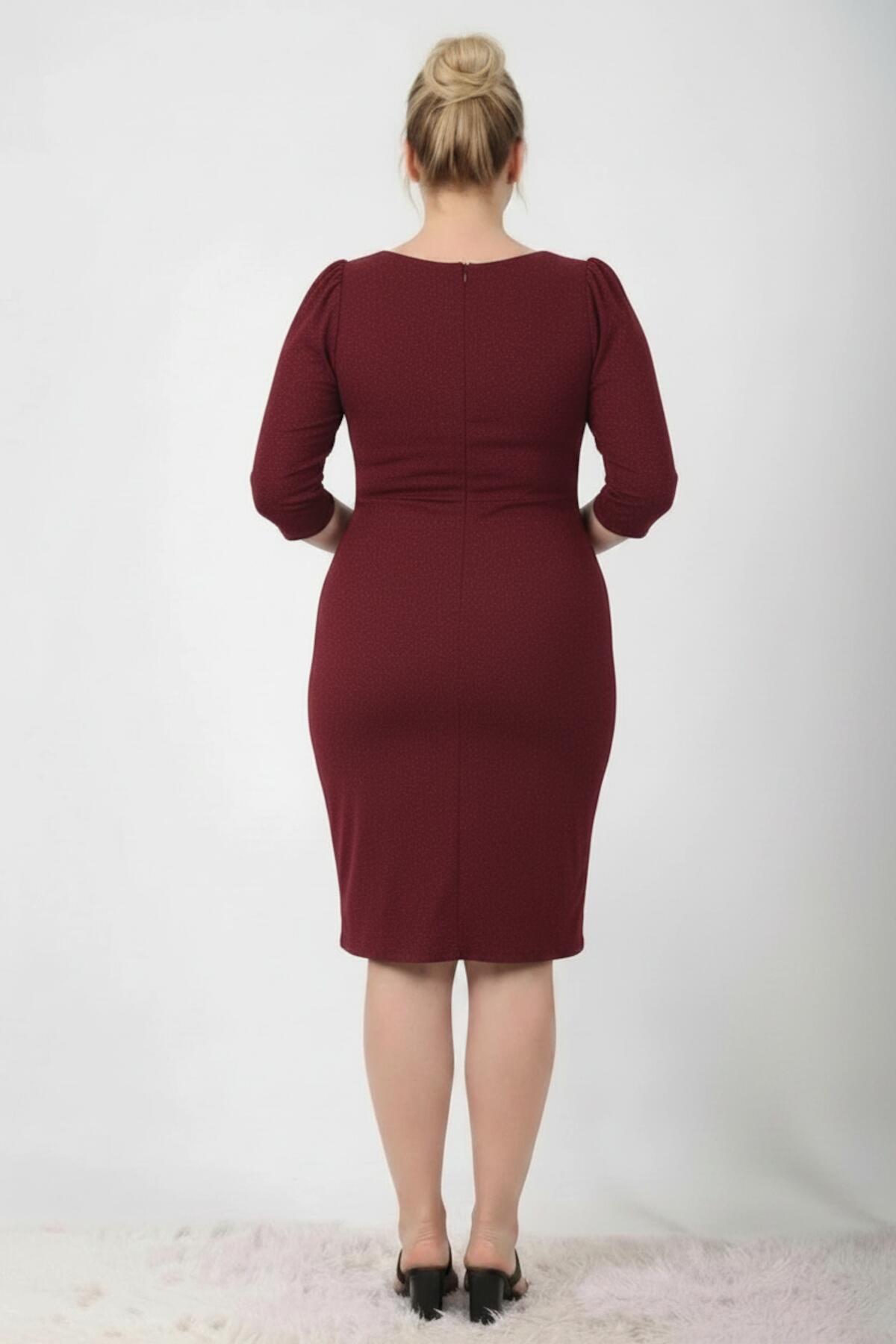 Burgundy Plus - Size Midi Dress With Waist Detail