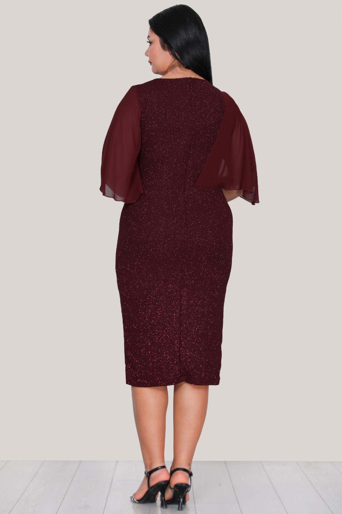 Plus - Size Glitter Midi Evening Dress — Burgundy