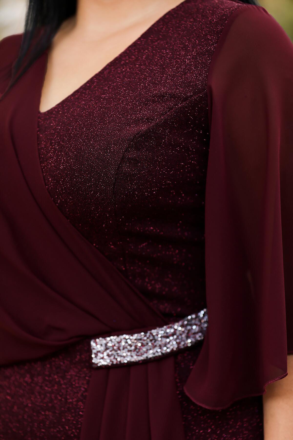 Plus - Size Glitter Midi Evening Dress — Burgundy