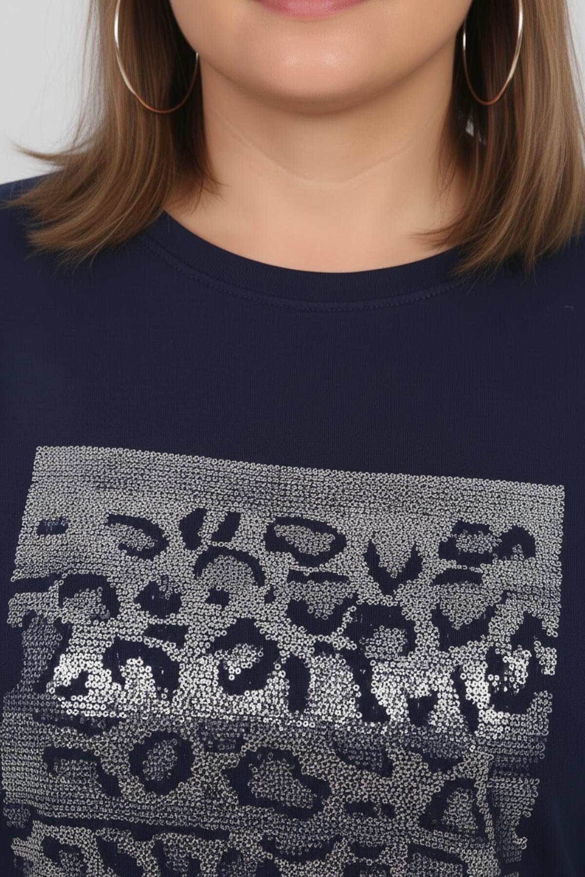 Plus - Size Stone - Embellished Long - Sleeve Set — Navy