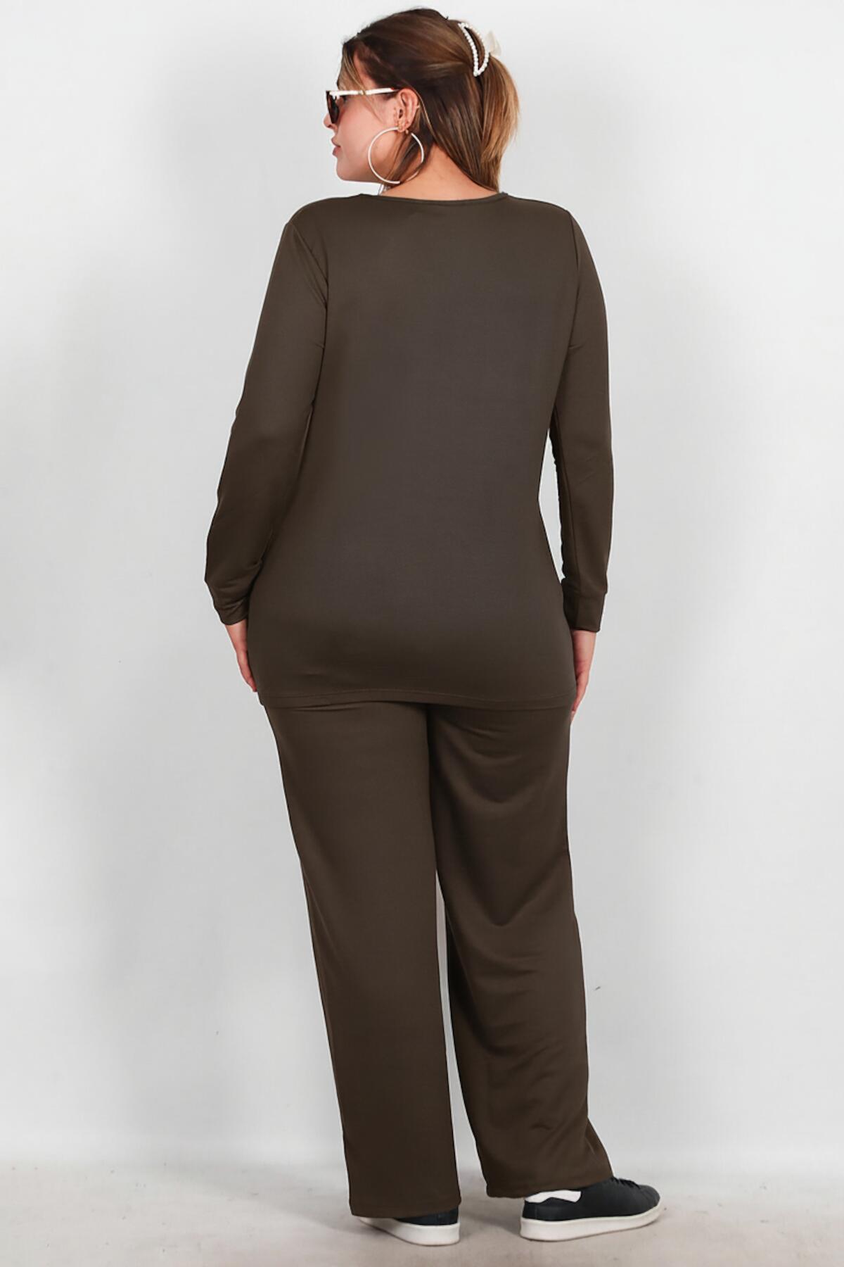 Plus - Size Leopard - Print Stone - Embellished Set — Brown