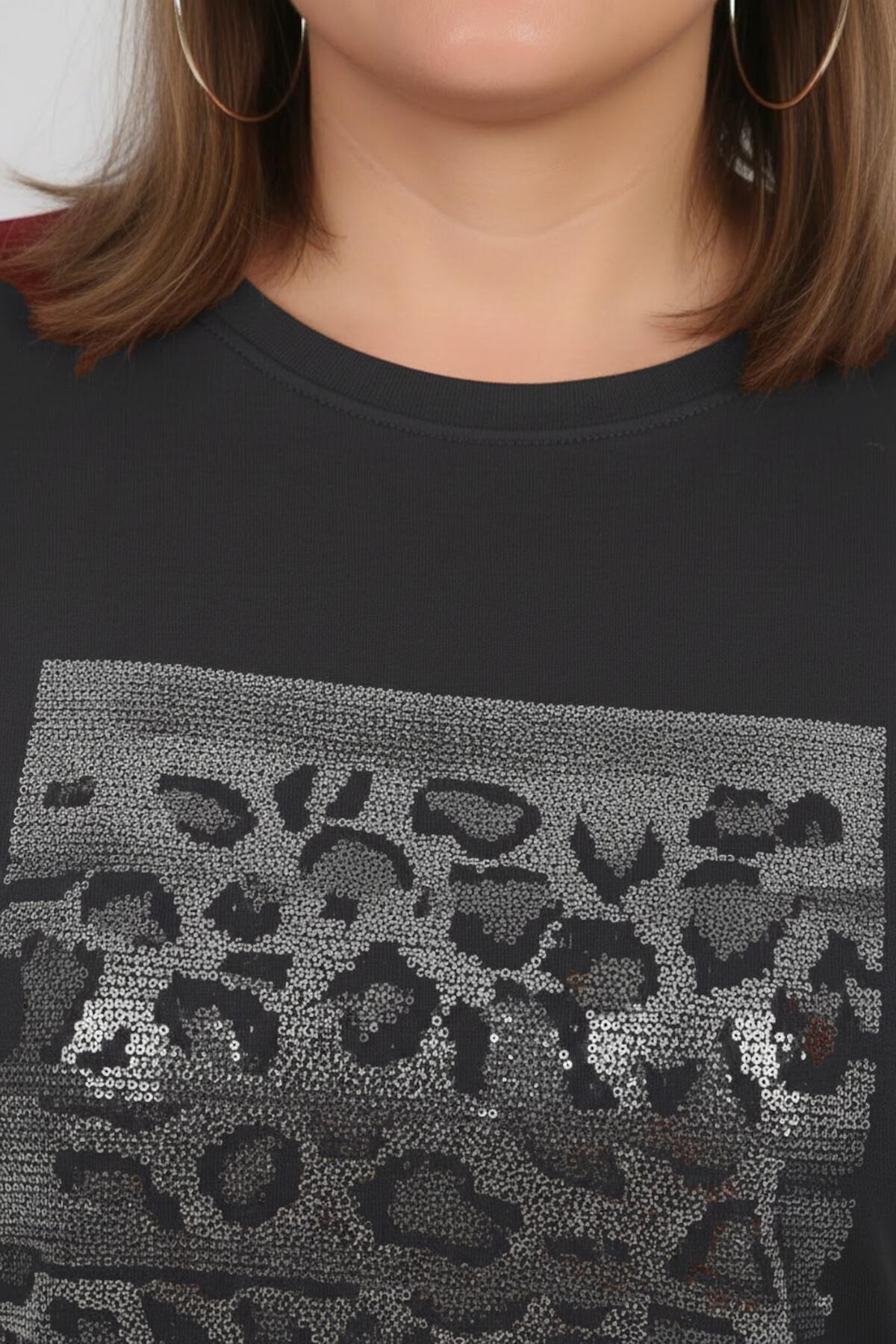 Plus - Size Stone - Embellished Long - Sleeve Set — Charcoal