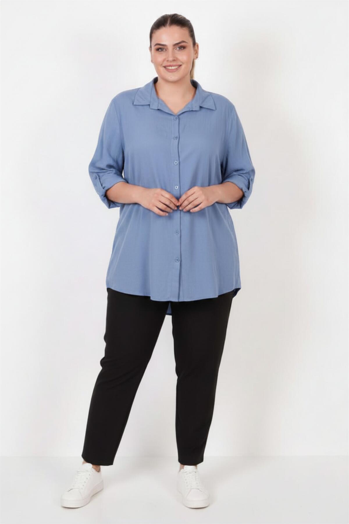 Plus‑Size Shirt With Rolled Sleeves — Indigo