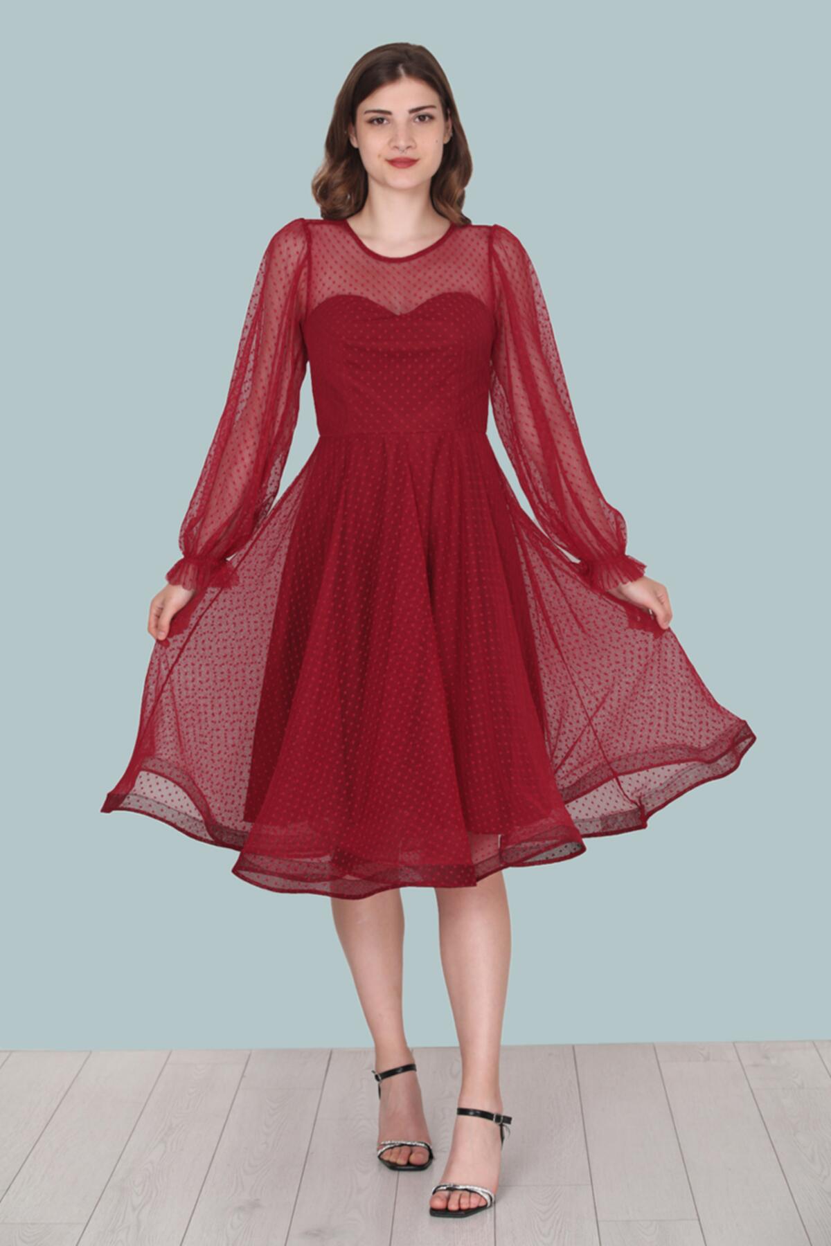 Burgundy Midi Evening Dress
