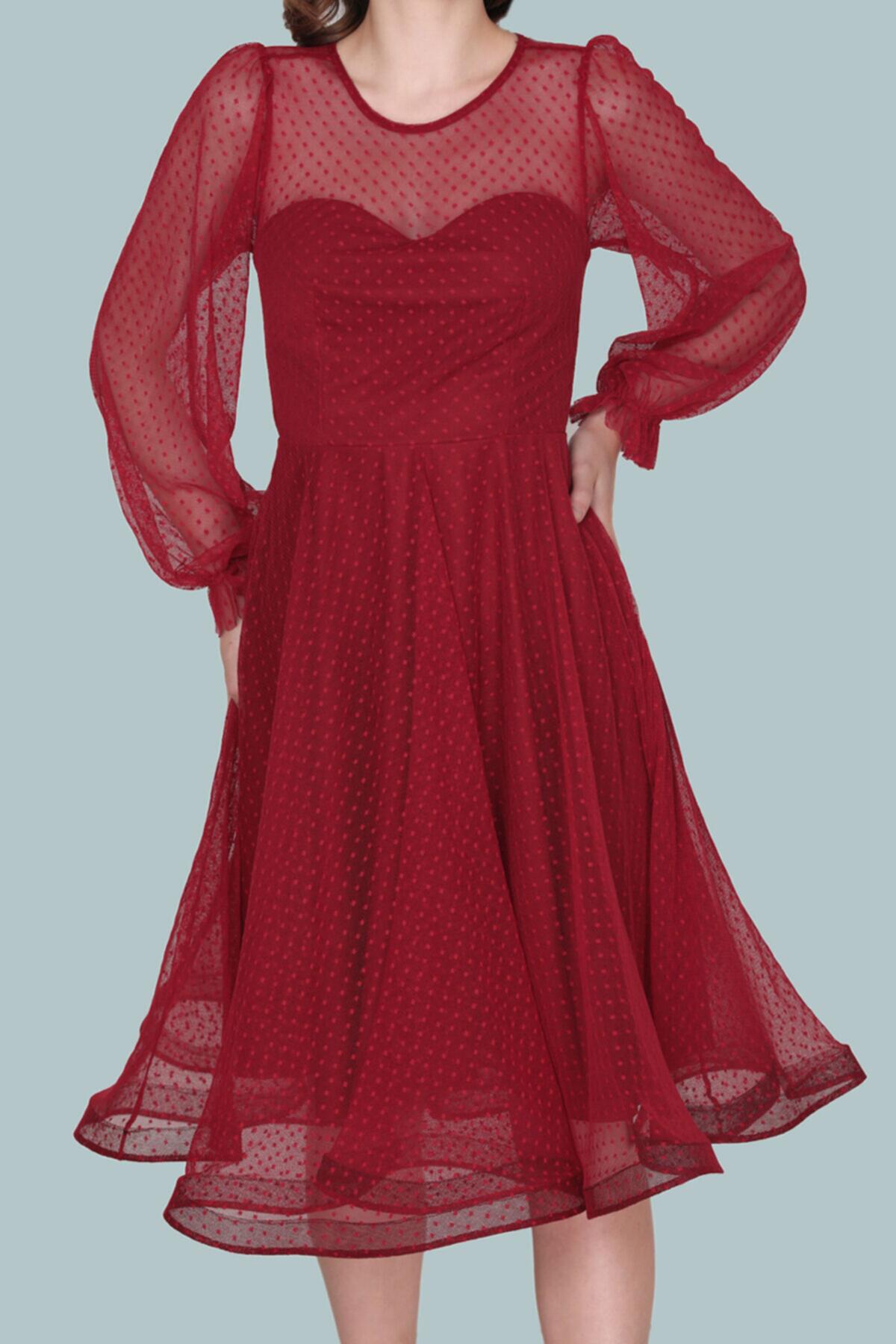 Burgundy Midi Evening Dress