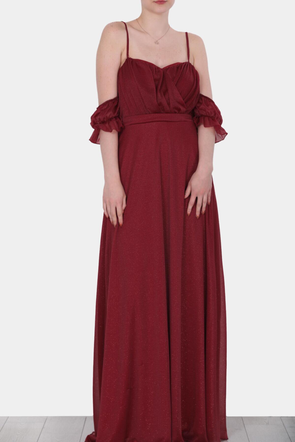 Long Sparkly Evening Gown — Burgundy