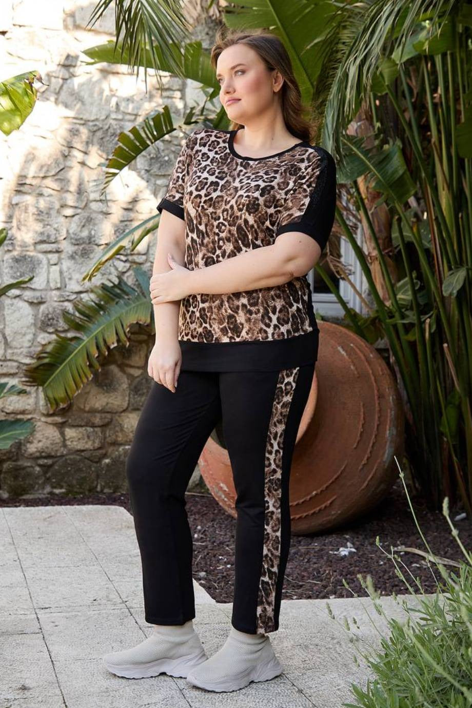 Plus - Size Leopard - Print Set — Black