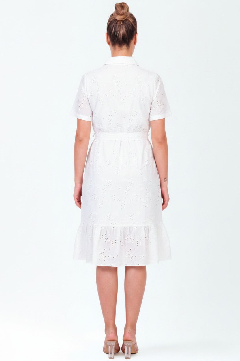 Plus - Size White Button - Through Shirt Dress, Short Sleeves