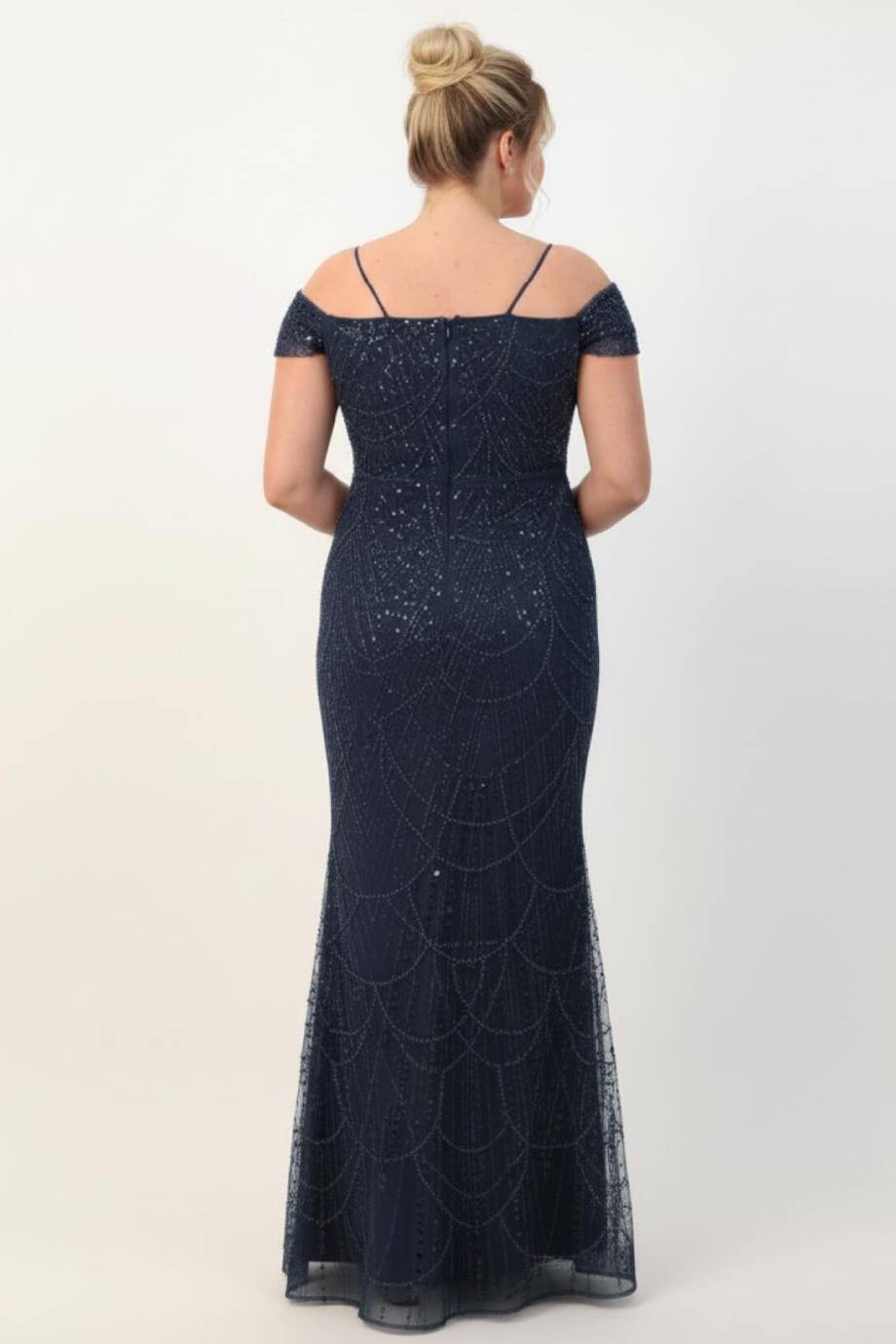 Plus - Size Burgundy Off - The - Shoulder Beaded Gown