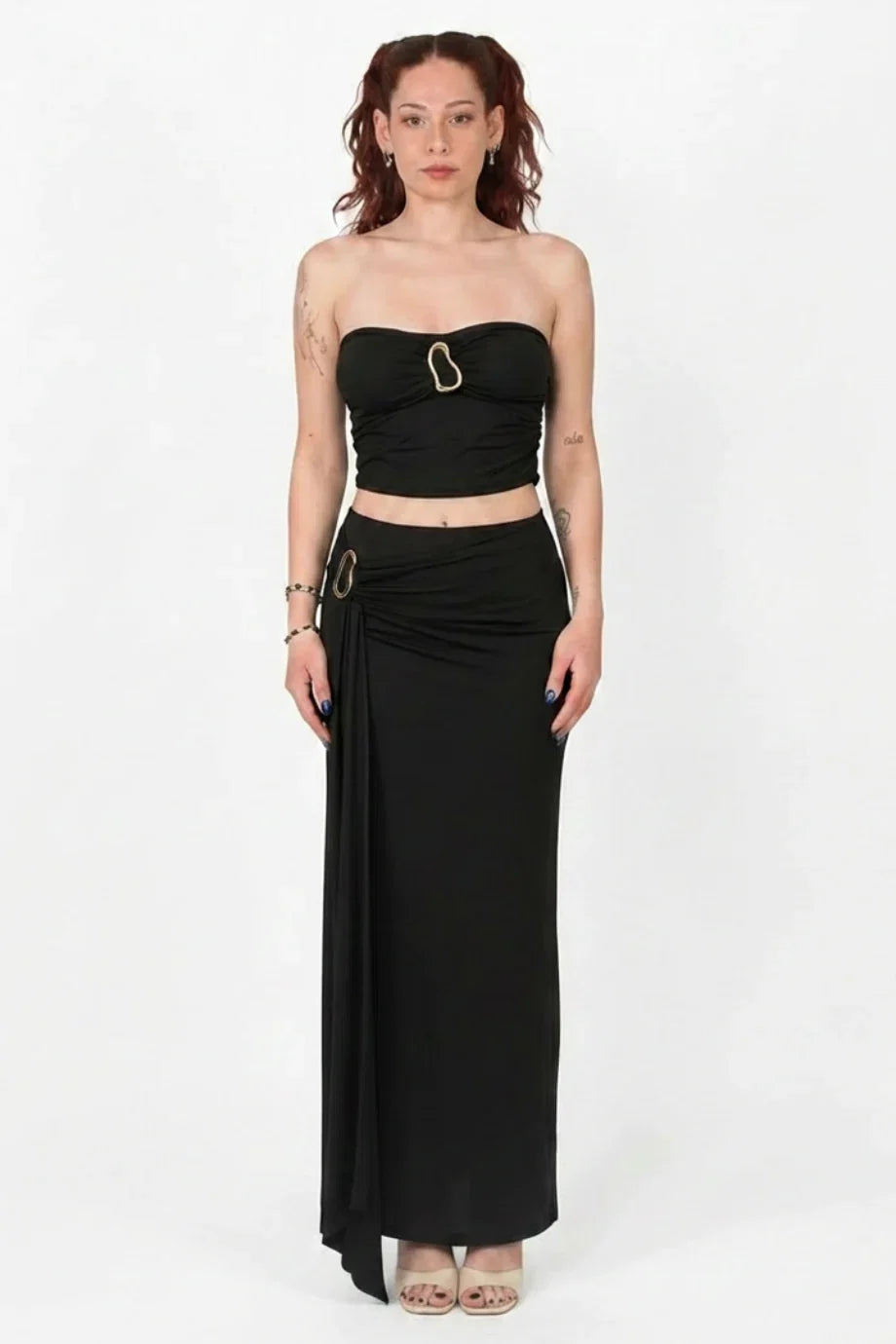 Polyemit Skirt Set With Gold Buckle, Black